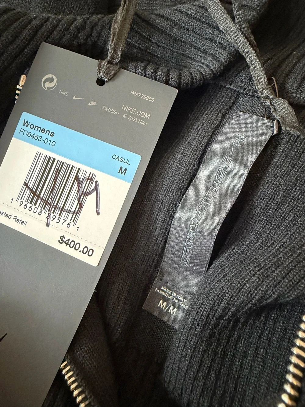 $400 NWT Nike Every Stitch Considered Made in Italy Rib Knit Wool Bodysuit